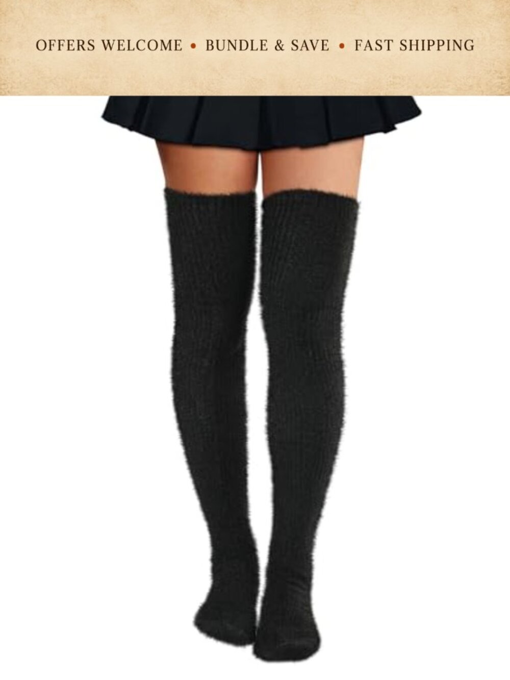 Fuzzy Thigh High Socks for Women Plush Over the Knee Leg Warmers